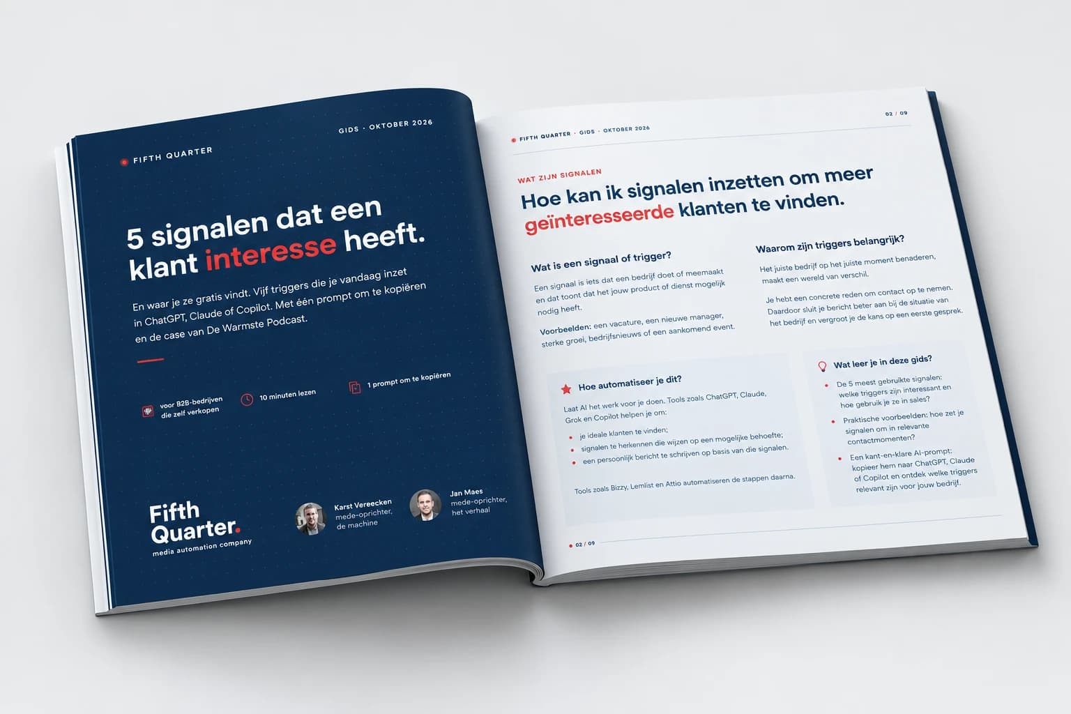 De 5-signalengids van Fifth Quarter: de cover en de pagina over wat signalen zijn